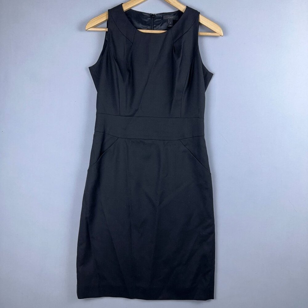 J Crew Wool Sheath Dress Womens Size 2 Sleeveless Lined Round Neck Black